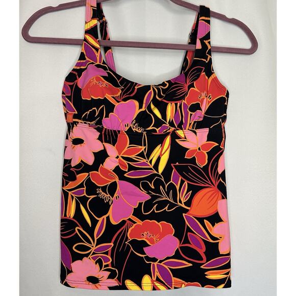 Lands End Tankini Womens Size 4 Bright Floral Swim Top Lined With‎ Underwire - Picture 1 of 8